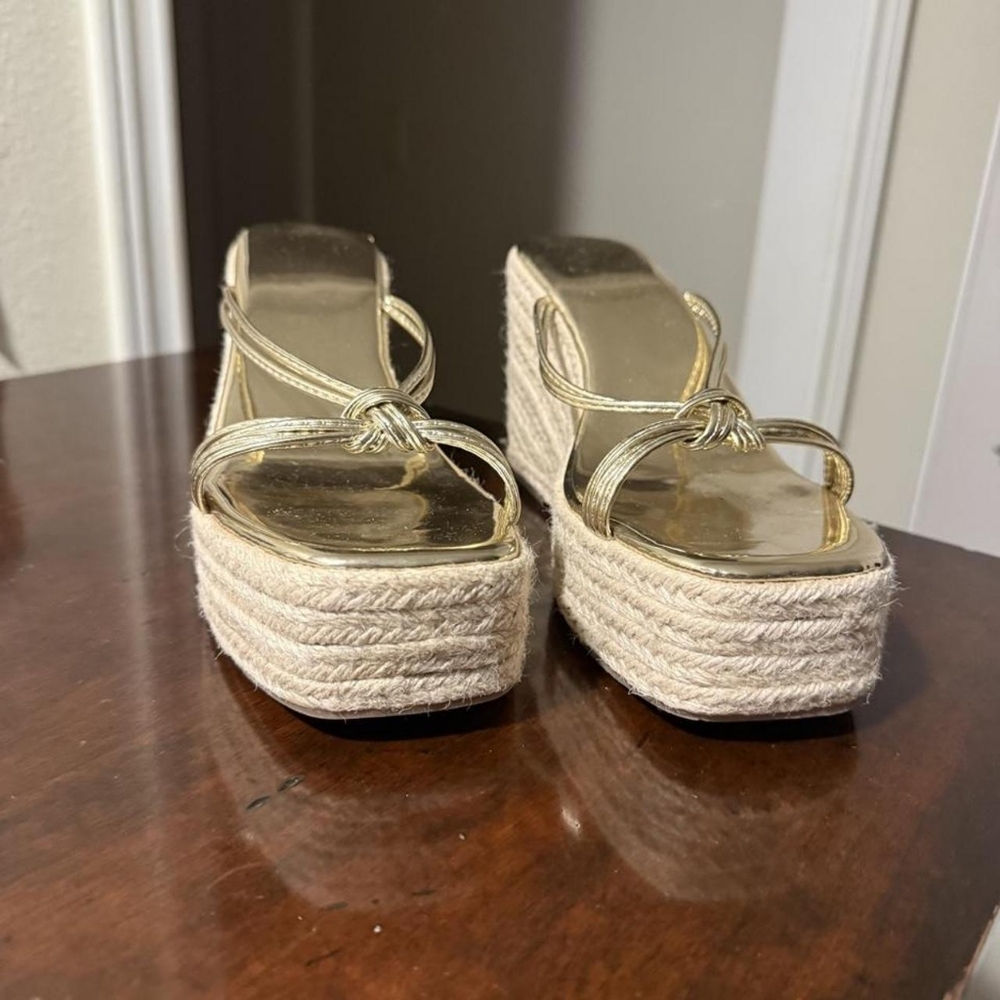 Zara Gold Metallic Strappy Espadrille Platform Sandals